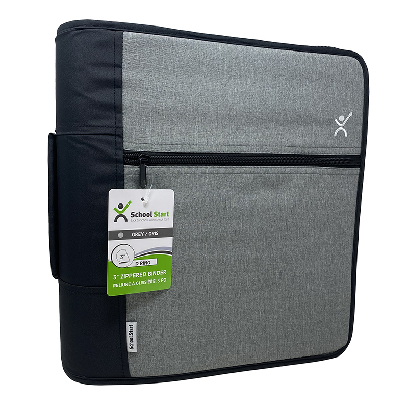 School Start Zippered Binder with Handle (3", Grey)